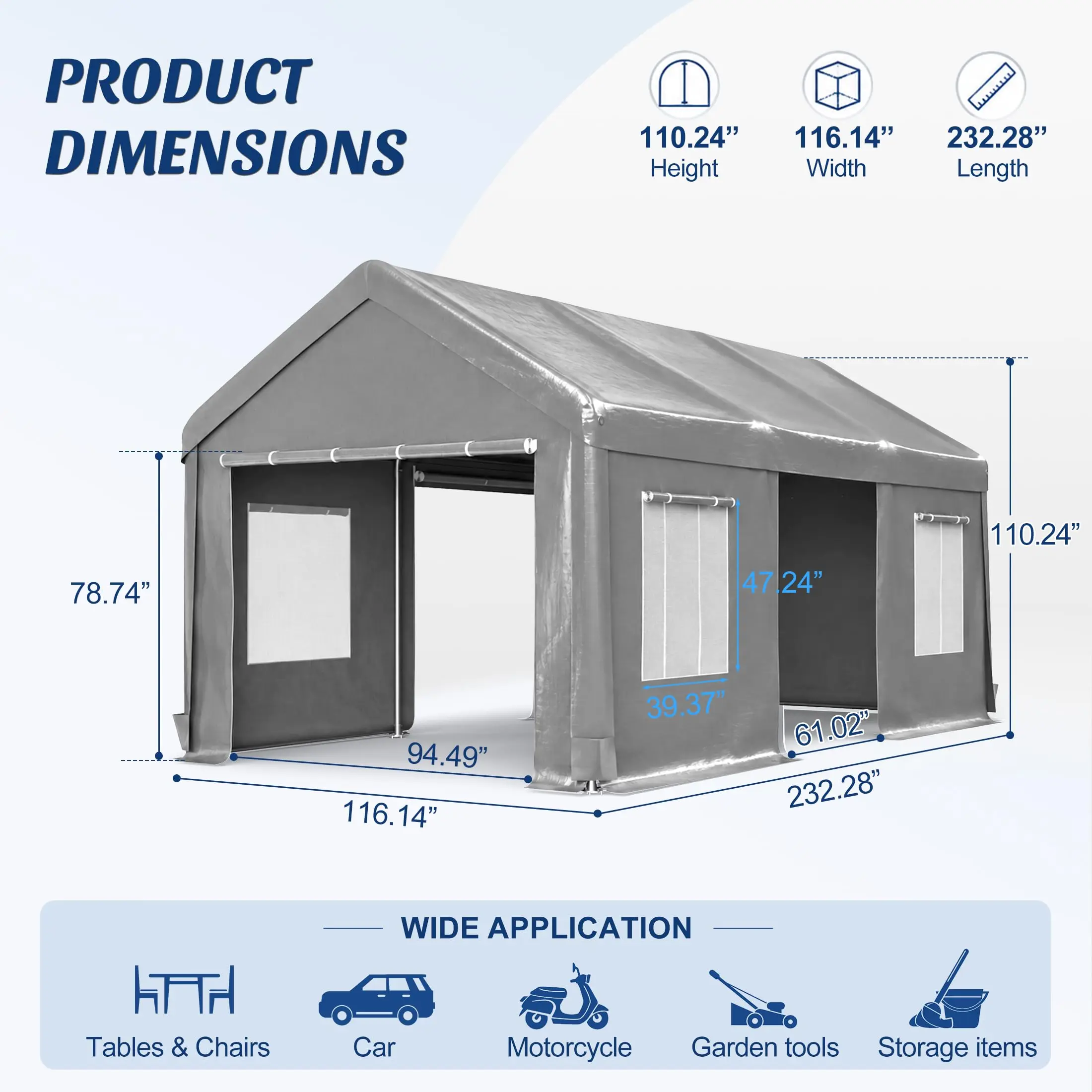 10x20ft Heavy Duty Carport Portable Garage Car Canopy with All-Season Tarp