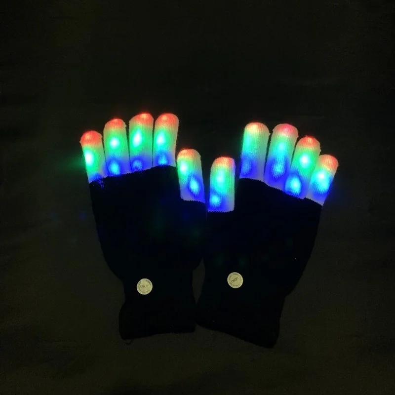 1 Pair LED Flashing Magic Gloves Colorful Finger Glowing Glove for Kids Adult