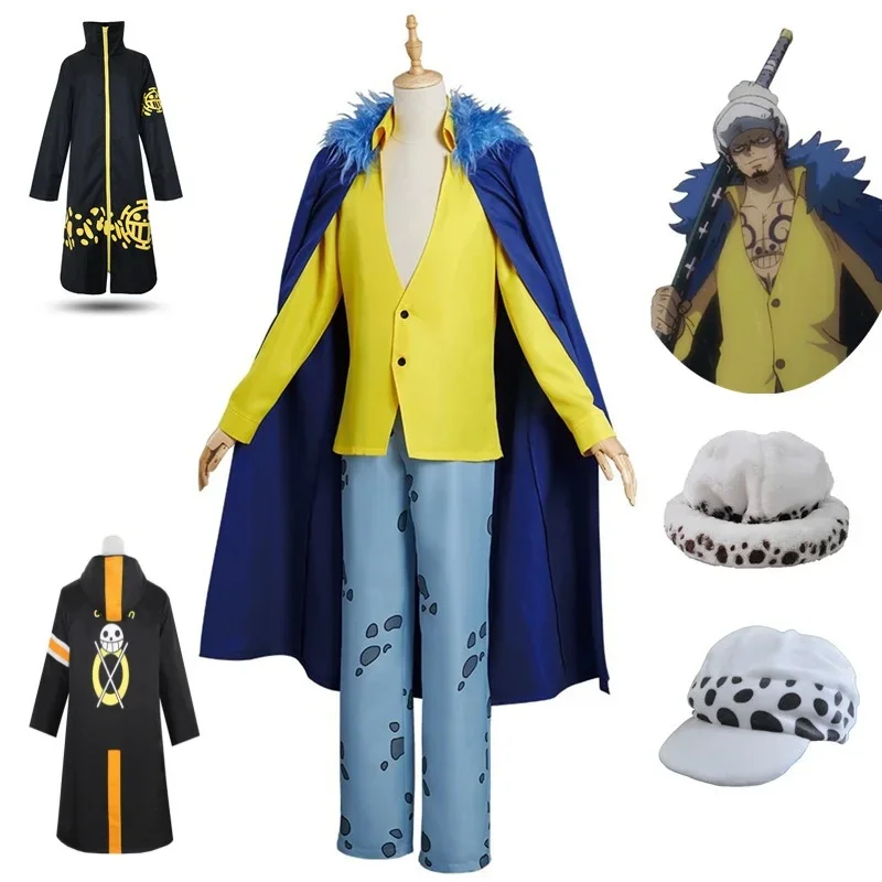 Anime Trafalgar D Water Law Cosplay Costumes Halloween Carnival Party Unisex Men Uniform Cape Windbreaker Coat Pants Hat Suit