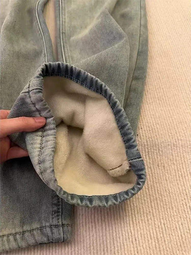 حجم كبير Fce اصطف ثي الدينيم السراويل النساء عالية الخصر واسعة الساق الطابق طول مستقيم قطع الجينز مريحة بناطيل كاجوال #5