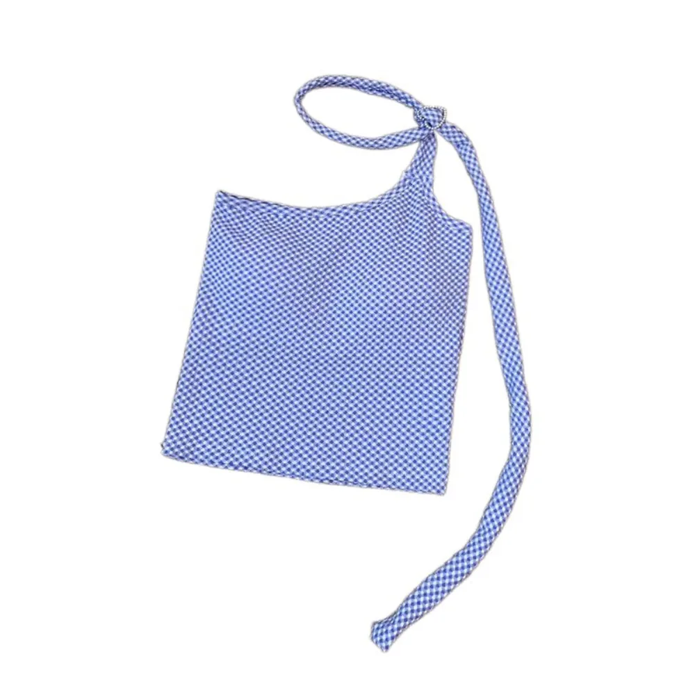 

Fashion Lace-up Skinny Halter Camisole Undershirts Slim Fit Sleeveless Crop Top Spicy Girl Style Irregular Checkered Vest Beach