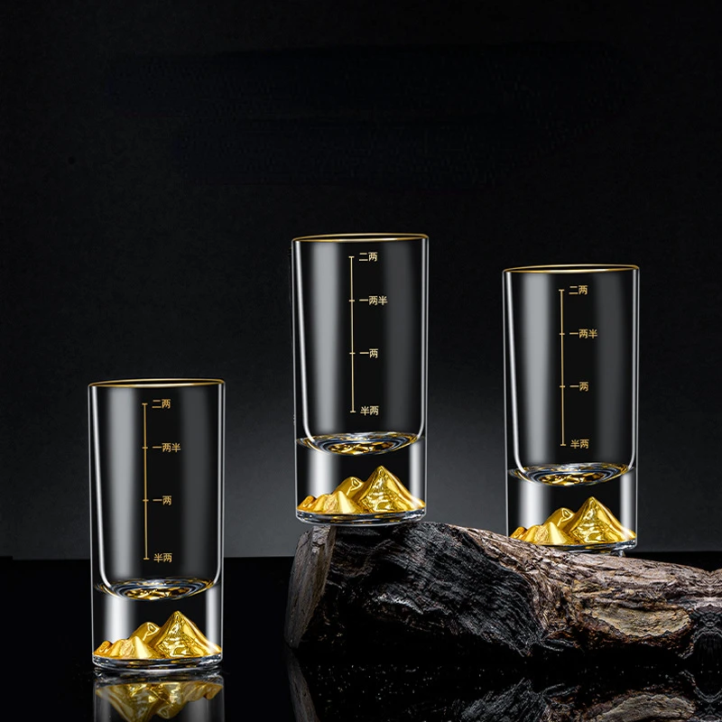 50Ml/100Ml Gouden Bergvisie Gegradueerde Cup Glas Luxe Drinkwaren Kleine Inhoud Wijnglas Chinese Spirits Cups Shot Glass