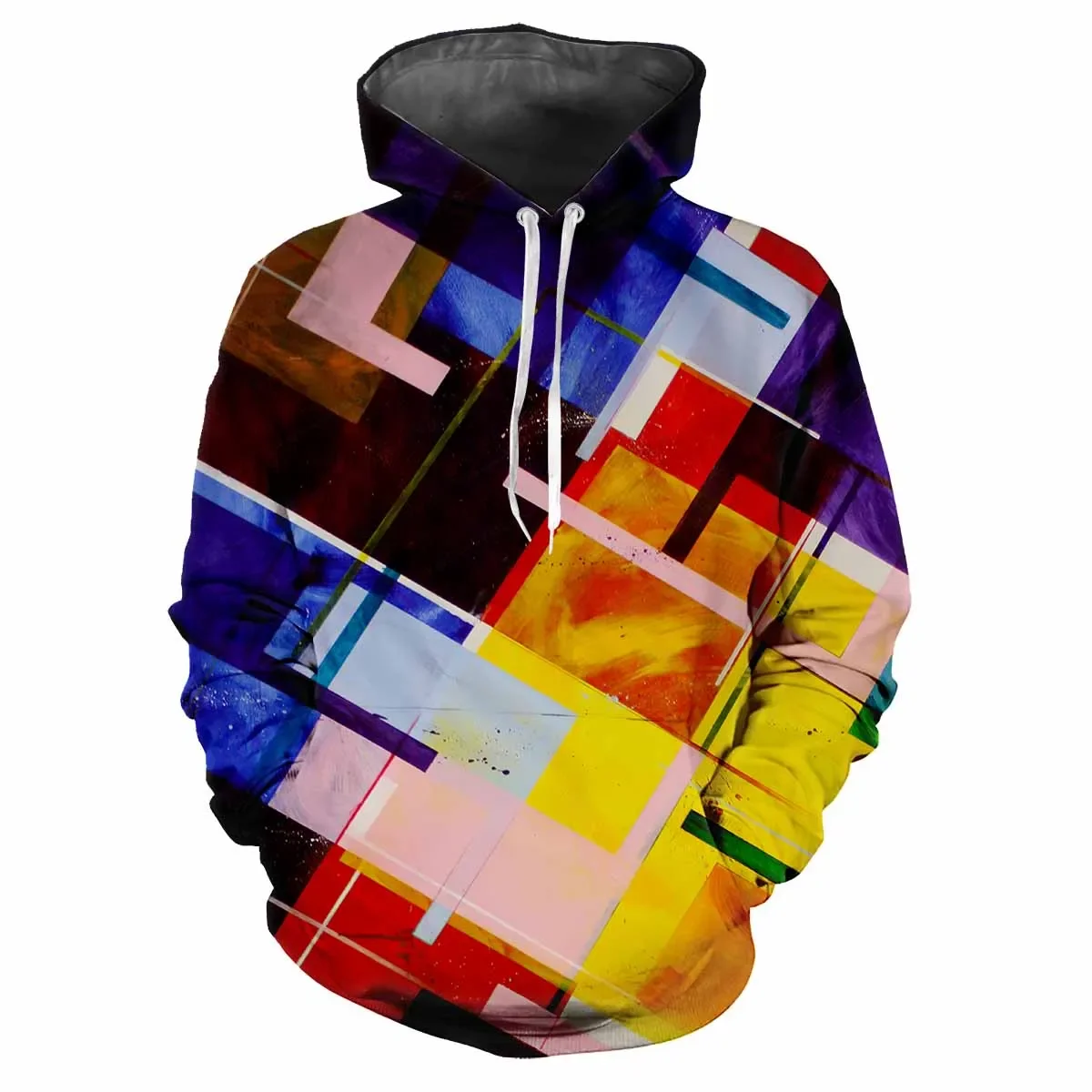 

Trendy men's Hoodie Printed Color Lattice Patterns Digital Printing Casual Long Sleeved Hooded Thick Fabric Tops