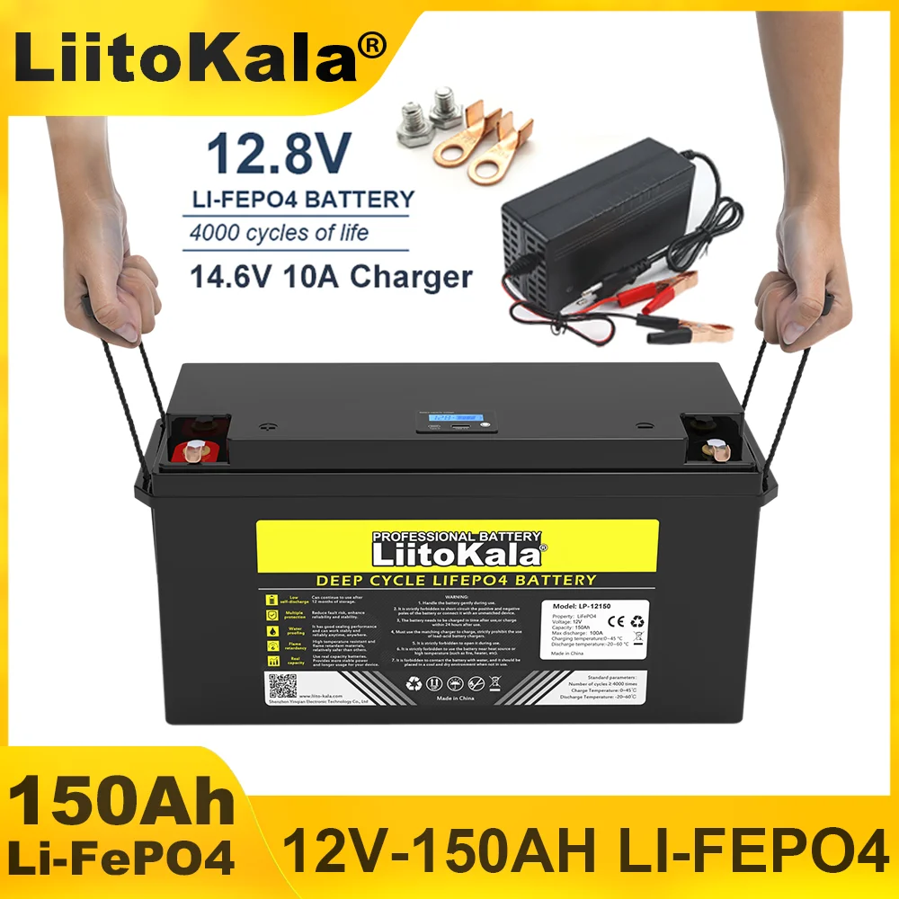 Akumulator LiitoKala 12.8V 150AH LiFePO4 12V fosforan litowo-żelazowy baterie zasilane przez USB 3.0 samochodów turystycznych bez podatku od wiatru