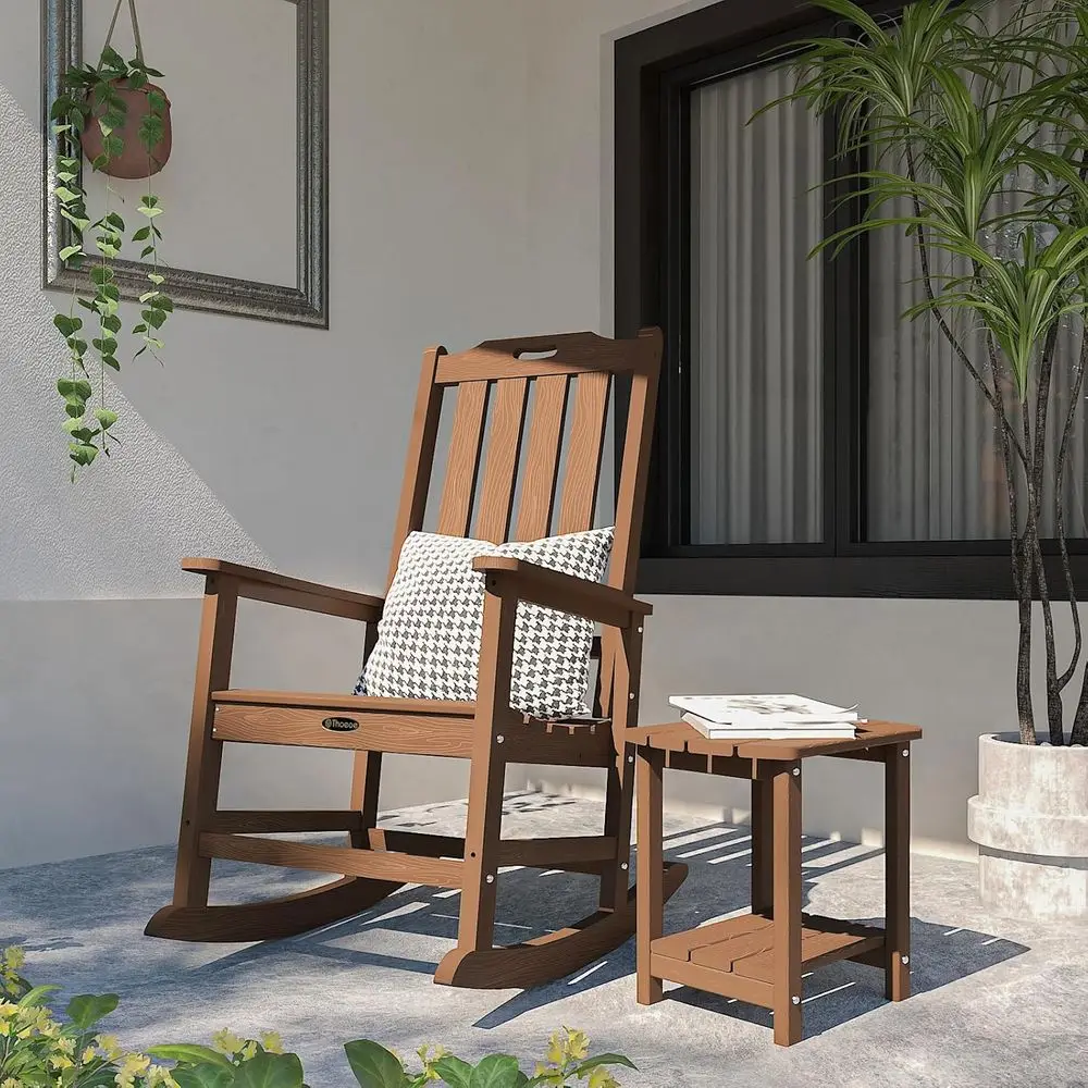 2-Tier Weather-Resistant Patio Side Table, Modern Outdoor Table for Deck, Pool, Porch, Brown