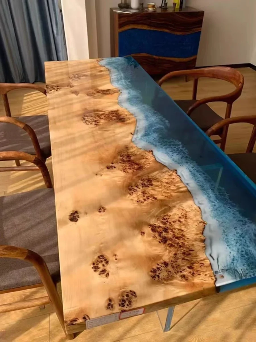 Epoxy resin river tea wave coffee table solid wood meal log tea ocean board