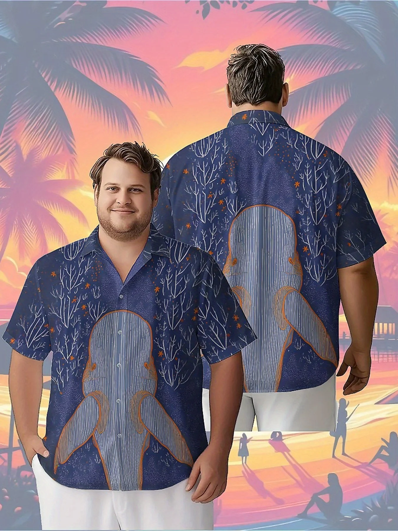 Men's Plus Size Hawaiian Shirts Deep Sea Whale Spirit Pattern, Unisex Aloha Shirts,New in Summer Tops Tee,streetwear