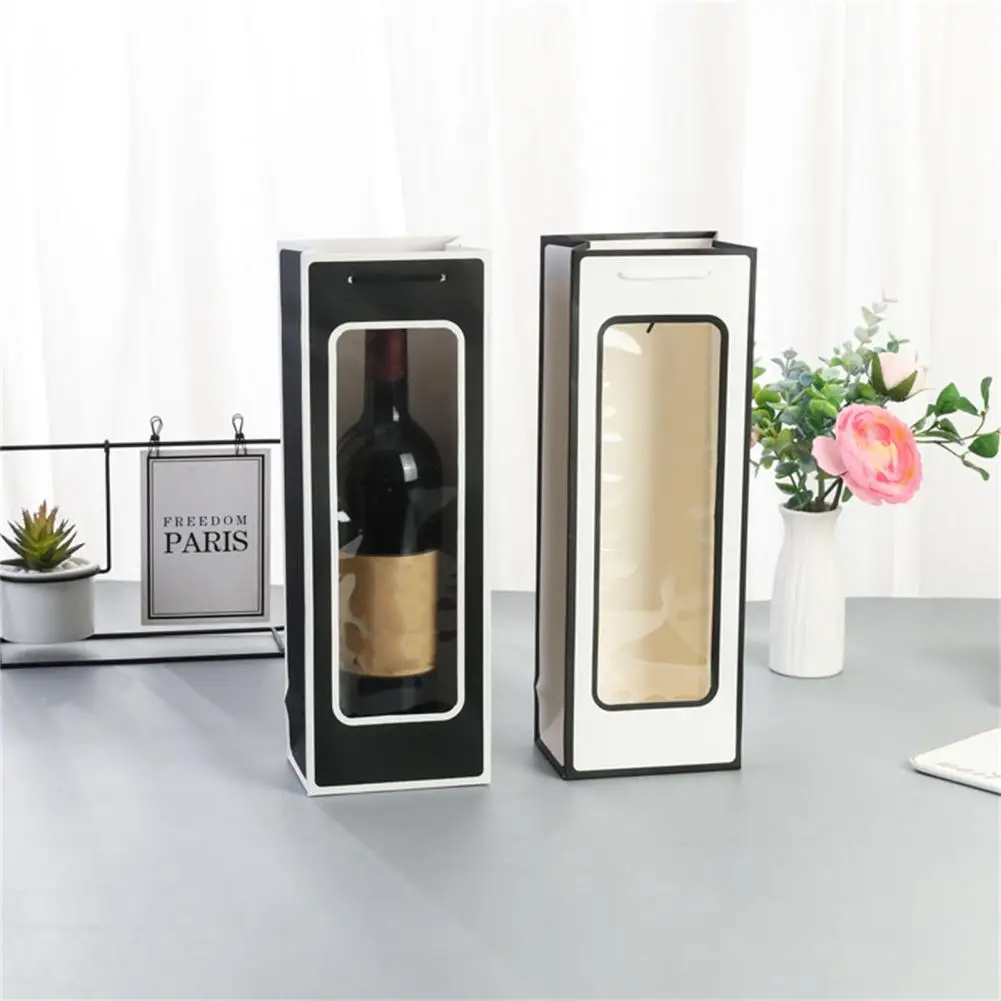 Kraft Paper Bag Red Wine Gift Bag Detachable Carry Cord Portable Pack Red Wine Contrast Color Translucent Visible Gift Bag