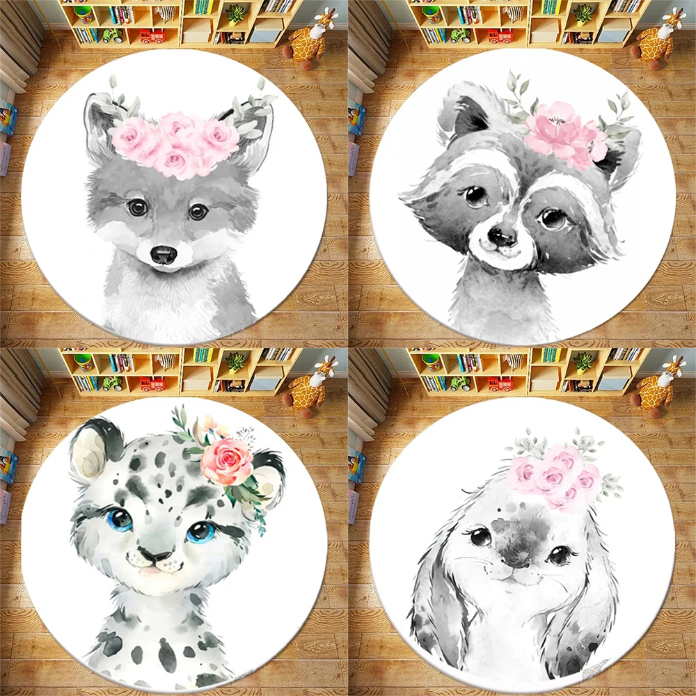 Home decoration bedroom living room floor mat kawaii fox koala pattern carpet bathroom kitchen round non-slip carpet