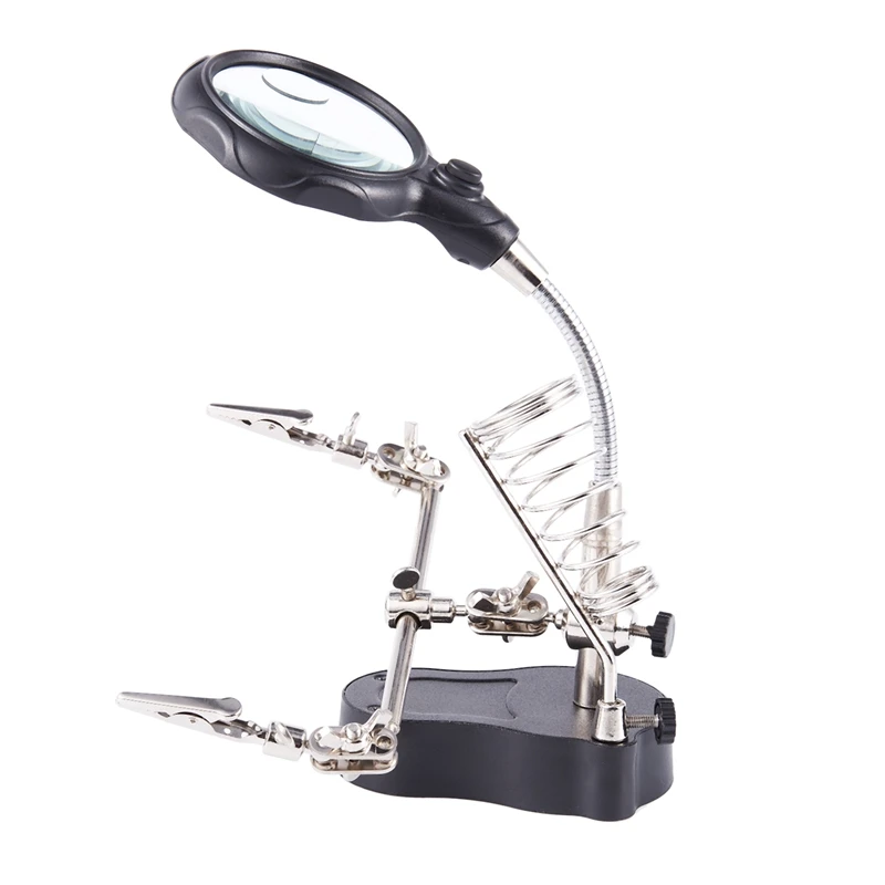 Multi-Functional Welding Magnifier With 3.5X 12X Glasses Magnifying Illuminated Soldering Iron Stand Lens Third Hand Repair Tool