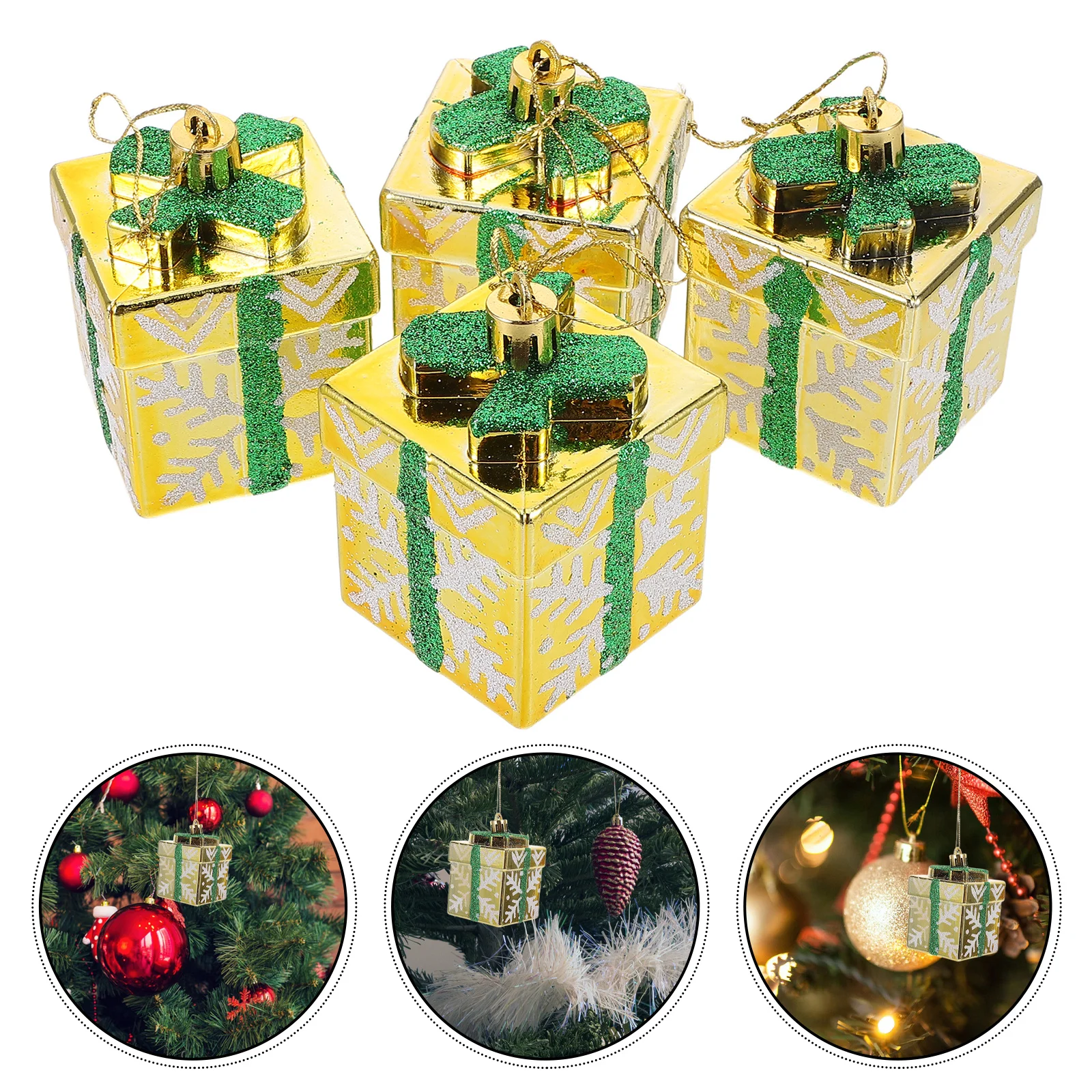 

4Pcs Christmas Tree Hanging Gift Box Ornaments Mini Handpainted Decorations Xmas Holiday Party Decor Tiny Present Boxes