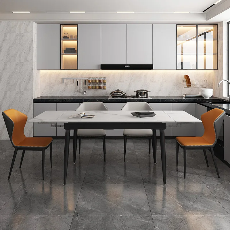 

Modern simple small apartment dining table rectangular light luxury dining table and chair combination folding new household