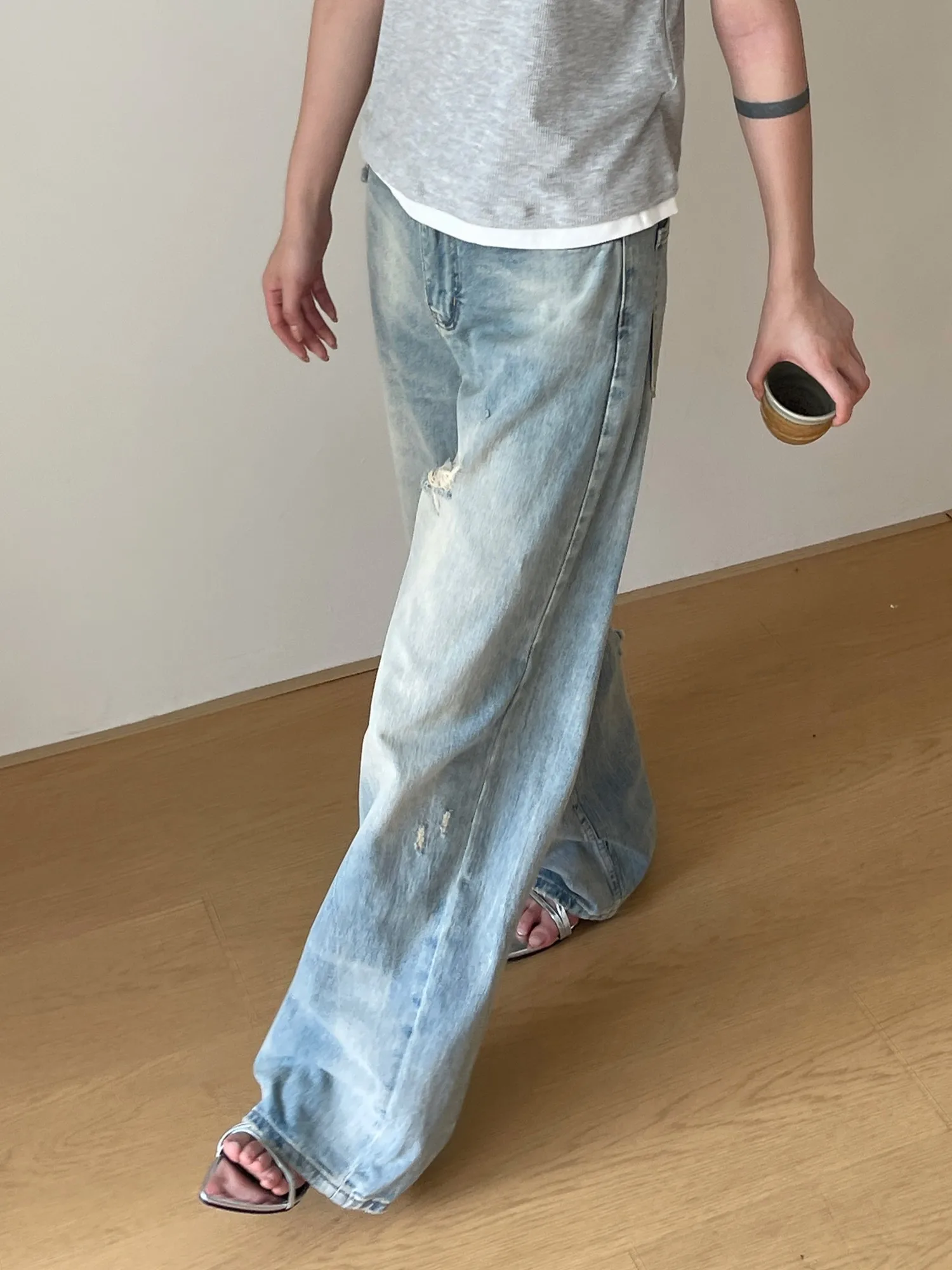 Zhisilao Gescheurde Jeans Vrouwen Klassieke Vintage Lichtblauwe Vloer Lengte Denim Broek Zomer 2024 Jeans