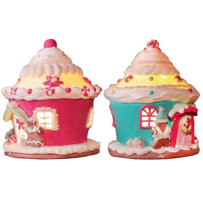 Christmas Luminous Castle Christmas Tree Decoration Ornaments Soft Clay Cute Pink Castle Accessories Xmas Holiday Supplies