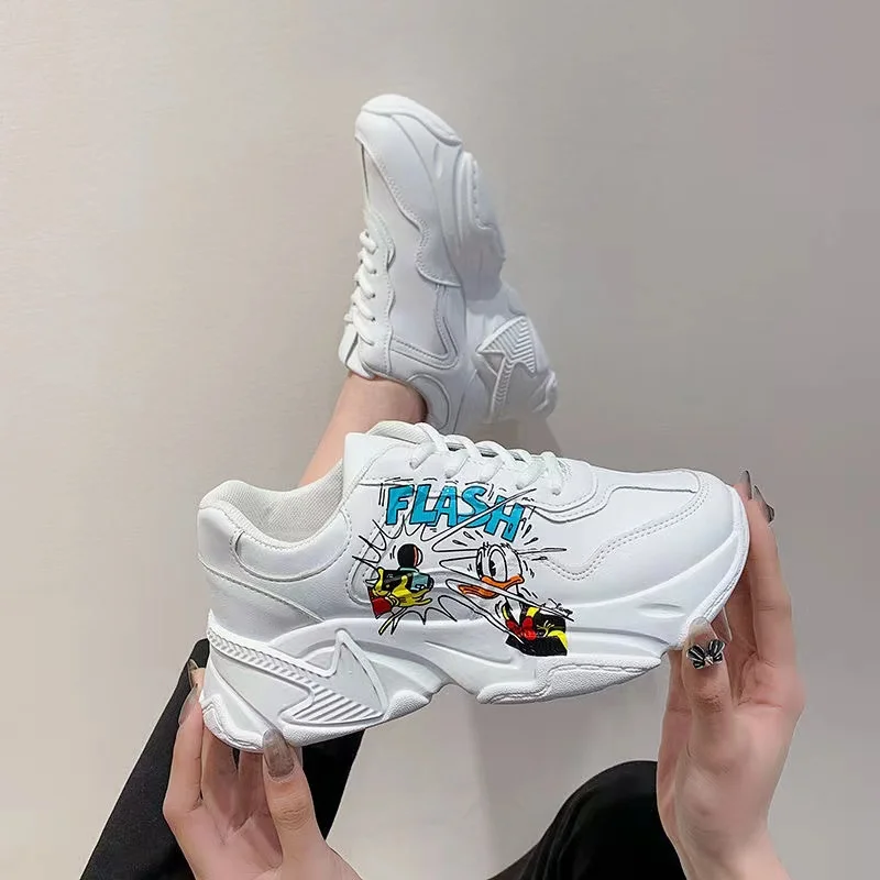 Mickey Mouse Donald Duck Celebrity Lente Zomer Originele Stijl Kleine Witte Schoenen Dames Dikke Zolen Verhoogde Hoogte Koreaanse Schoenen