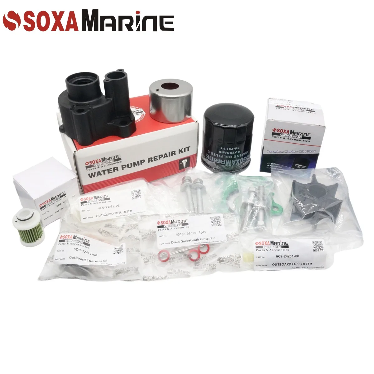 

Fit for Yamaha F100D Maintenance Kit 2005 Marine Outboard Pump Rebuild with Thermostat Oil Filter Fuel Filter Pin Gasket