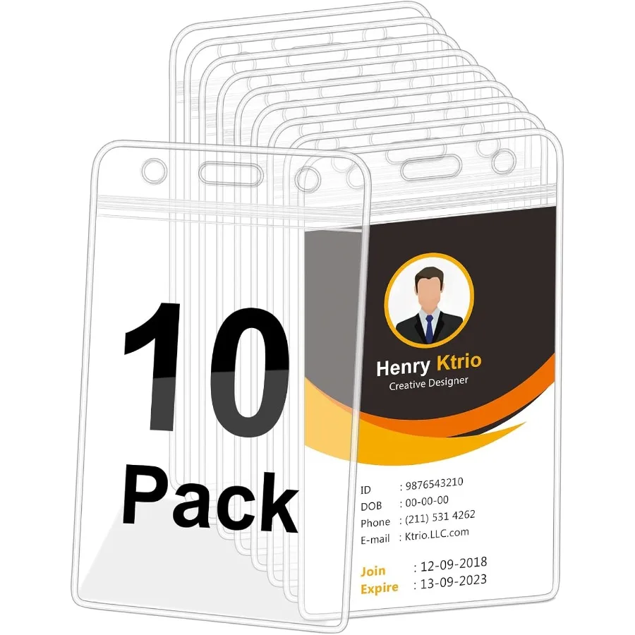 

ID Badge Holder Vertical Badge Holder with Waterproof Resealable Zip for Proximity Cards RFID Credit Cards10 Pack