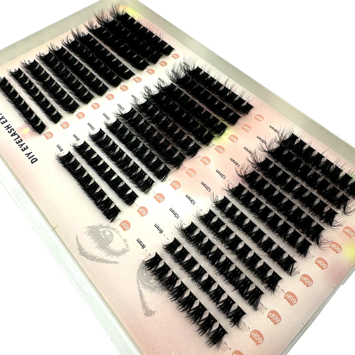 AMSDCN 3D Grafting 30 Rows 60P80P100P Self Grafting DIY Mixed Cluster Packaging Mink Makeup False Eyelash Beauty Tool Wholesale