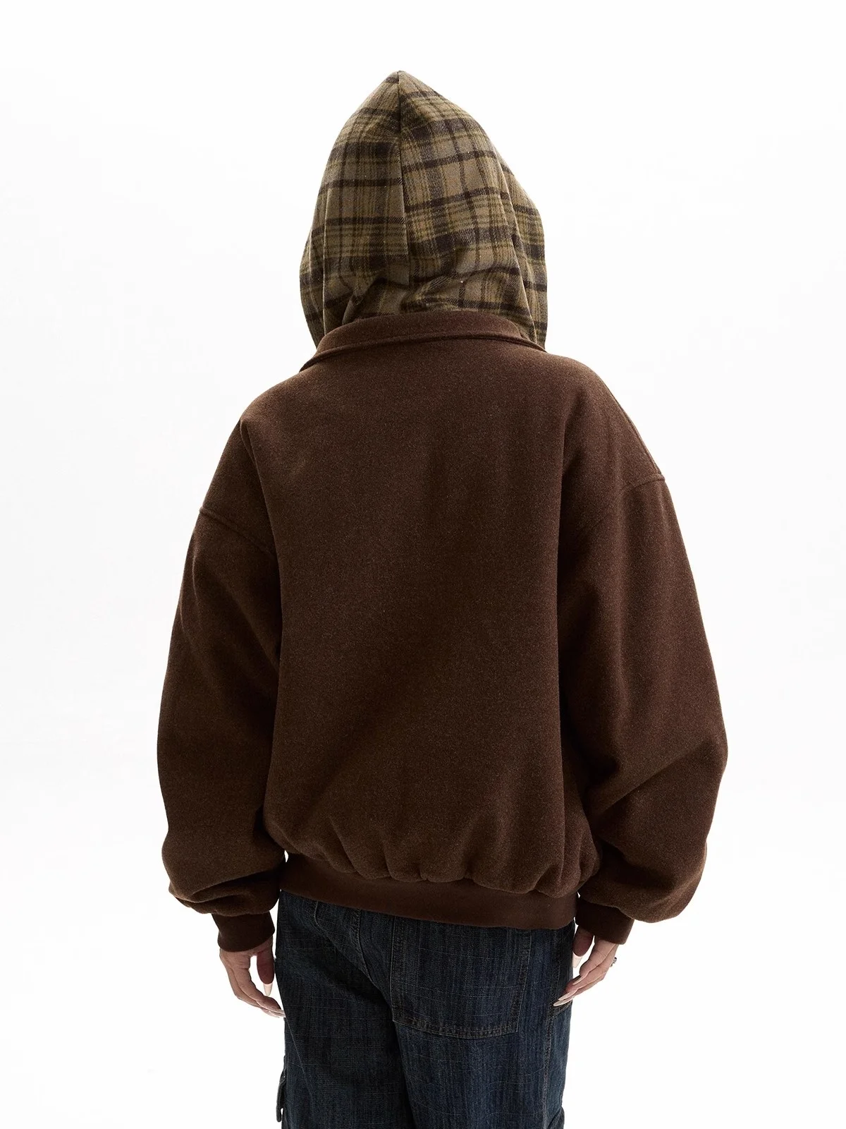 Retro americano xadrez boxy hoodie algodão jaet feminino cleanfit casaco de lã longo sve Thiened inverno commute sle