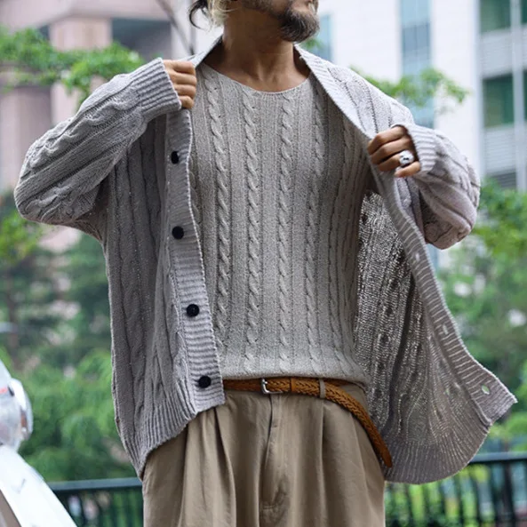 

New Men's Casual Knitted Sweater Jacket V-neck Men's Jacquard Knitted Top Men's Clothing