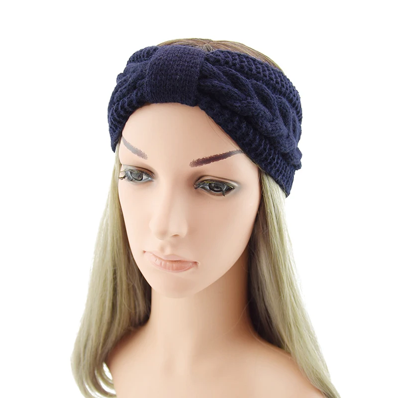 Autumn Winter Solid Color Twist Bow Knitted Headband For Women Furry Fleece Lined Elastic Hair Band Ear Warmers Yoga Headwrap