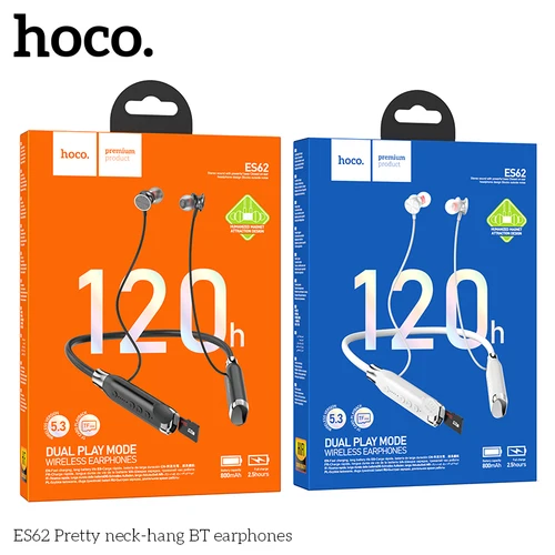 Imagen 2 del producto HOCO ES62 auriculares con banda para el cuello Bluetooth 5,3 auriculares deportivos compatibles con reproducción de tarjeta TF 120 horas de batería de larga duración para teléfono móvil