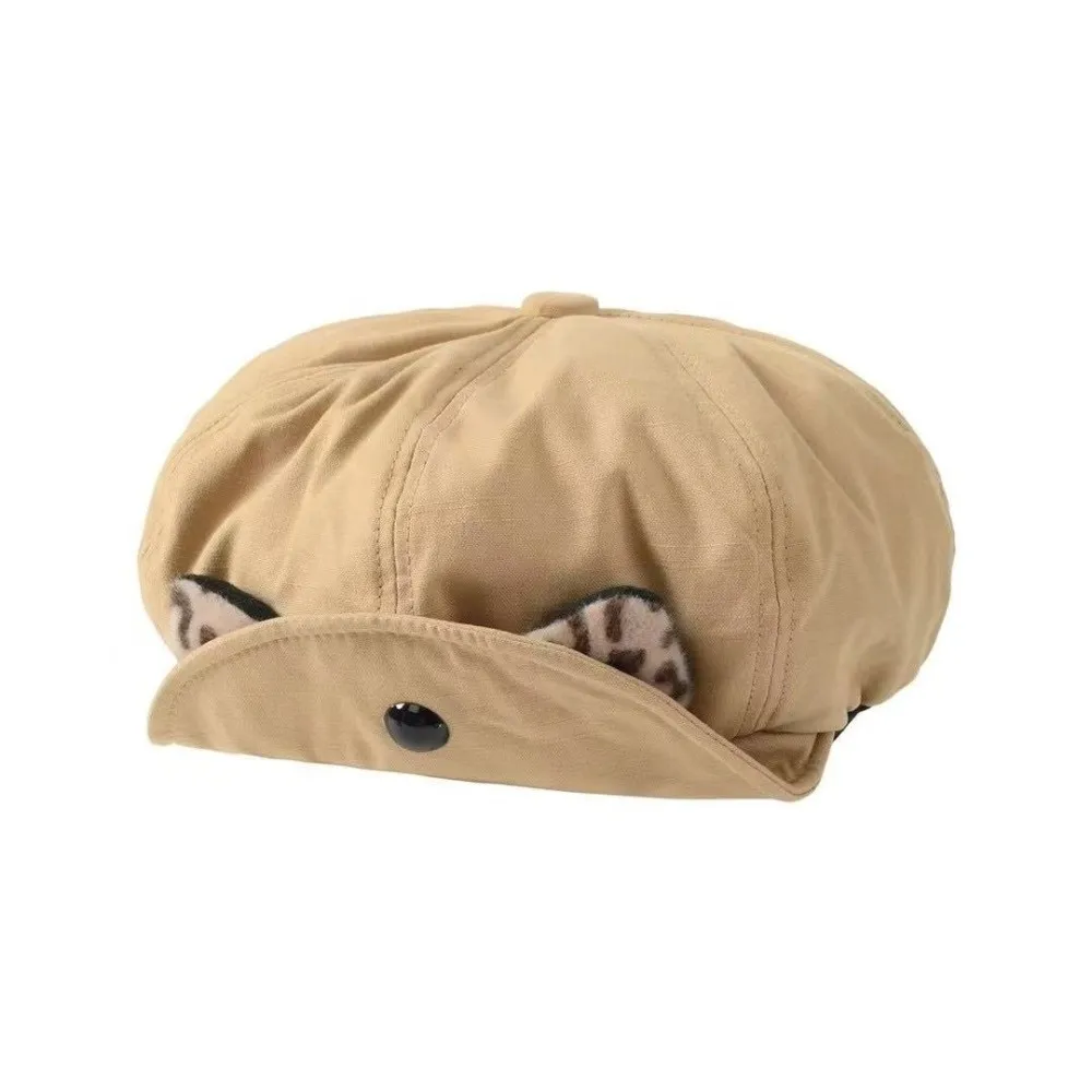 أزياء خمر آذان القط قبعة Y2k ليوبارد الرسام القبعات تنوعا انقلبت حافة قبعة قبعة الإناث