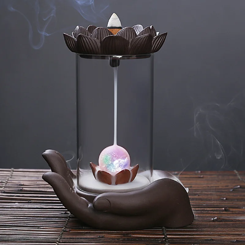 Fashion Bergamot Lotus Burner Smoke Waterfall Incense Burner Cone Incense Censer Living Room Decoration Aromatherapy Fountain