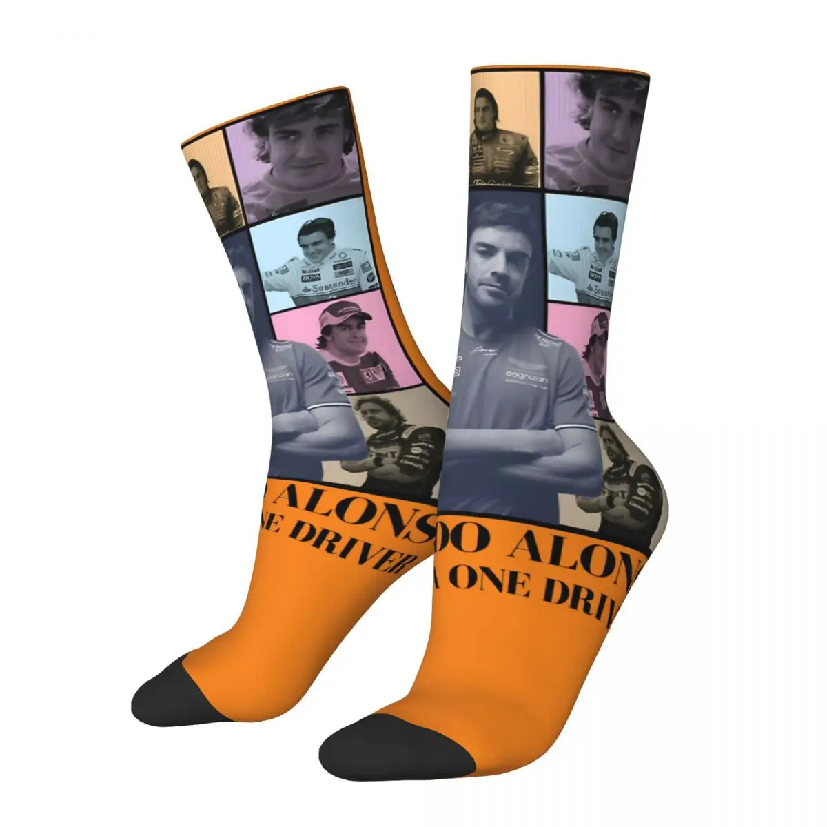 Crazy compression Fernando Alonso F1 Driver Sock for Men Vintage Fernando Alonso Seamless Pattern Crew Sock Casual