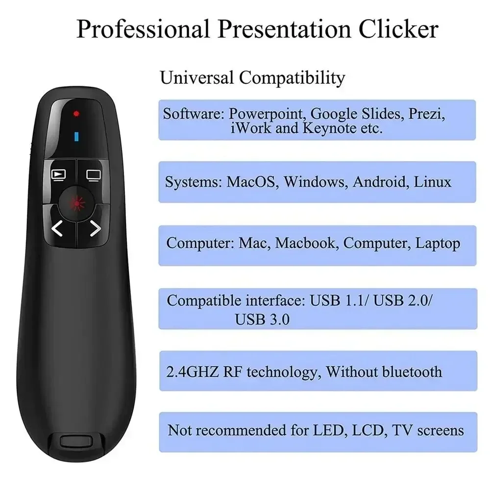 YY Powerpoint Pen Remote Control Wireless Smart Presentation Clicker Remote Control Presenter Pointer PPT Slide Advancer