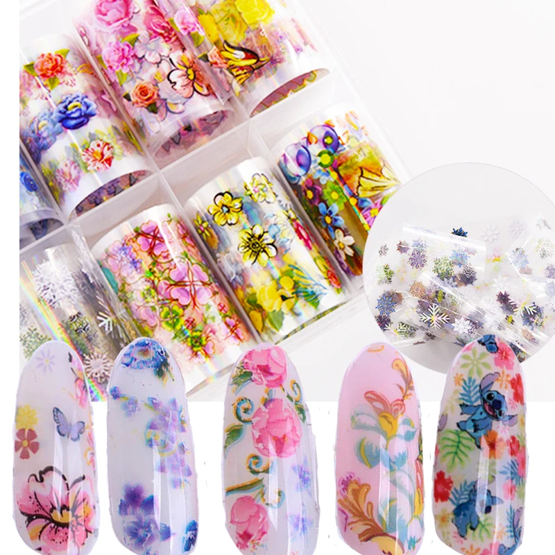 10Rolls Galaxy Nail Transfer Foils 105 Designs 4*100cm Fresh Flowers Nail Art Transfer Foil Sticker Decal DIY Nail Supplies