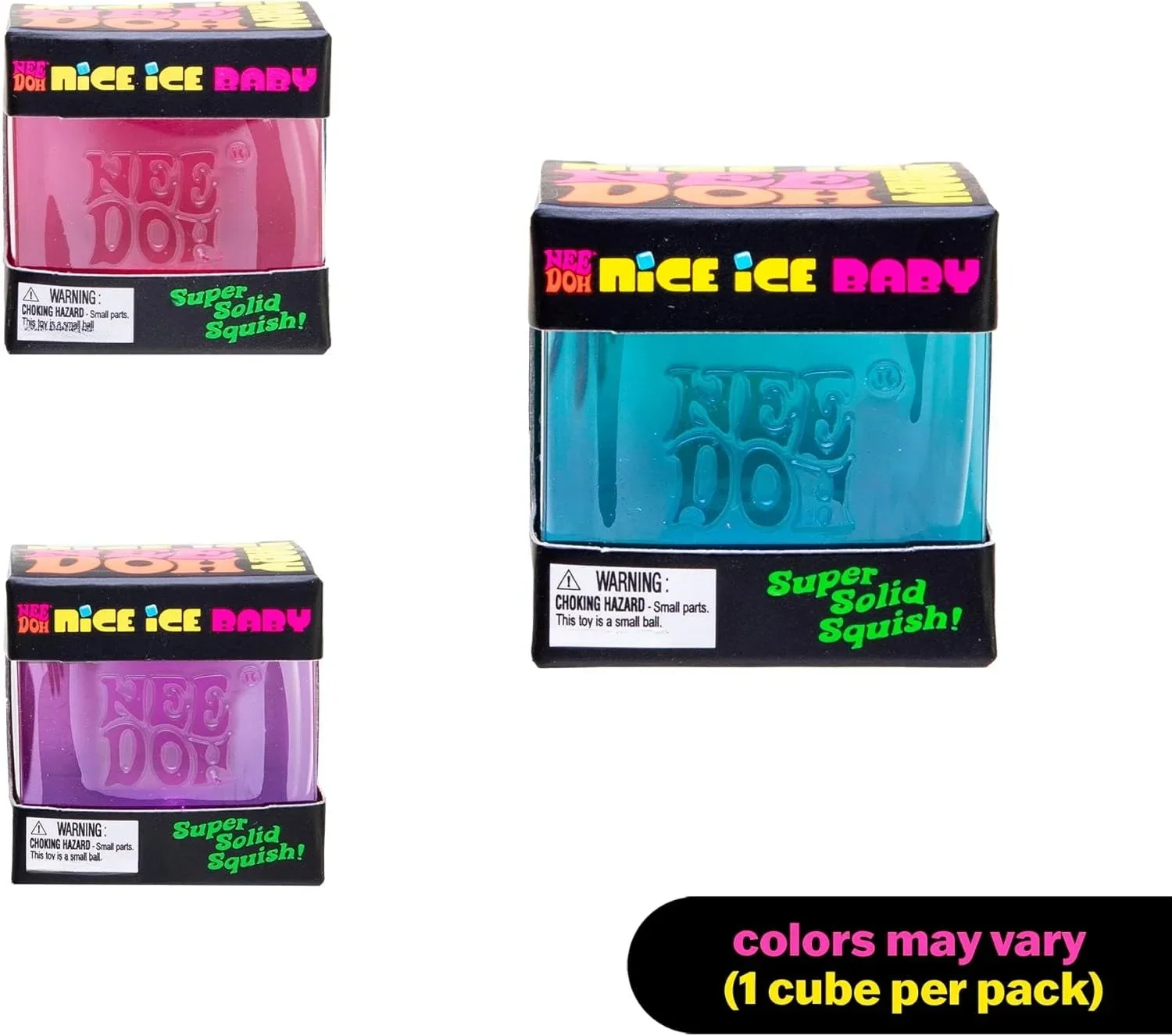 NeeDoh@ 2.5 CM/1 IN. Nice Ice Sensory Squeeze Single Mini Nice Cube in Assorted Colors Anti-Stress Pressure Relief For Adults