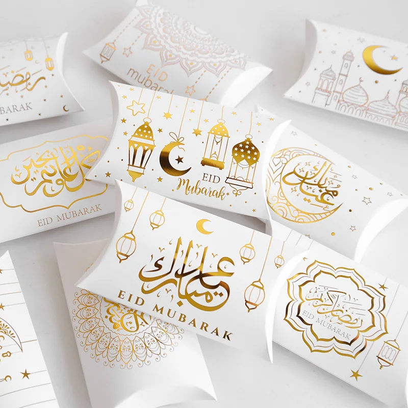 10/20pcs Eid Mubarak Pillow Shape Candy Box Kraft Paper Gift Packing Decoration Ramadan Kareem Muslim Islam Party Supplies 2025