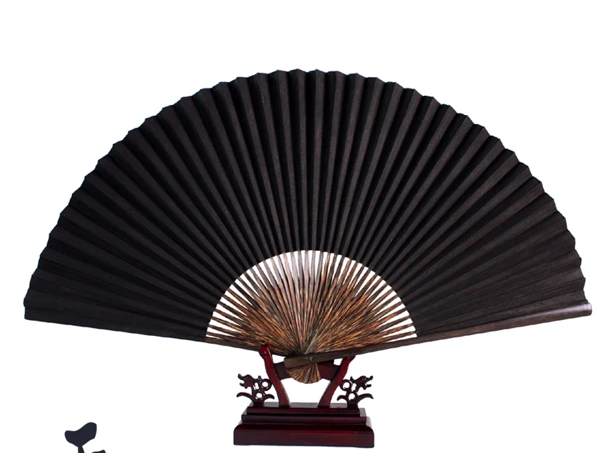 Handmade all brown black paper, brown bamboo all, folding fan, intangible cultural heritage protection