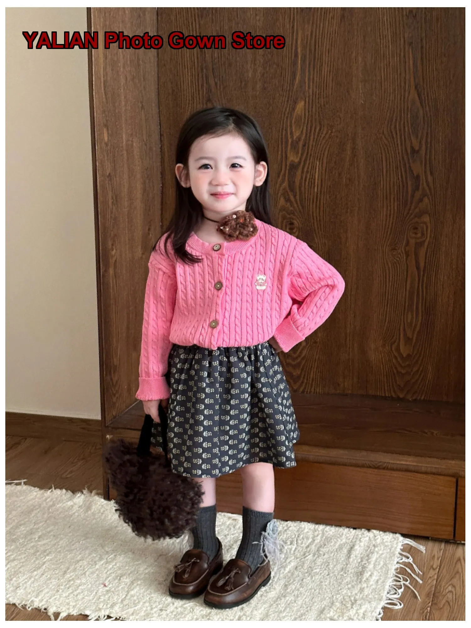 Girls Knit Cardigan Infant Autumn Cable Knit Cartoon Bear Pattern Label Kids