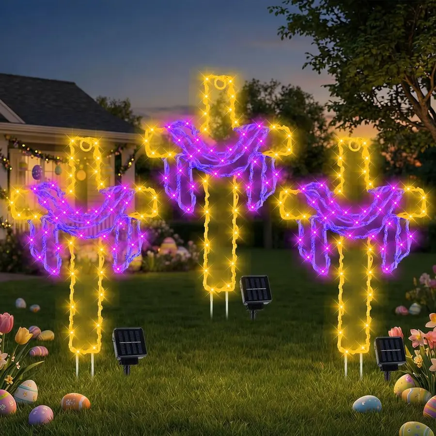 

Набор из 3-х солнечных садовых светильников-крестов для Пасхи, 12-дюймовые светодиодные крестообразные светильники для двора, водонепроницаемые солнечные лампы, религиозные светильники для дорожек