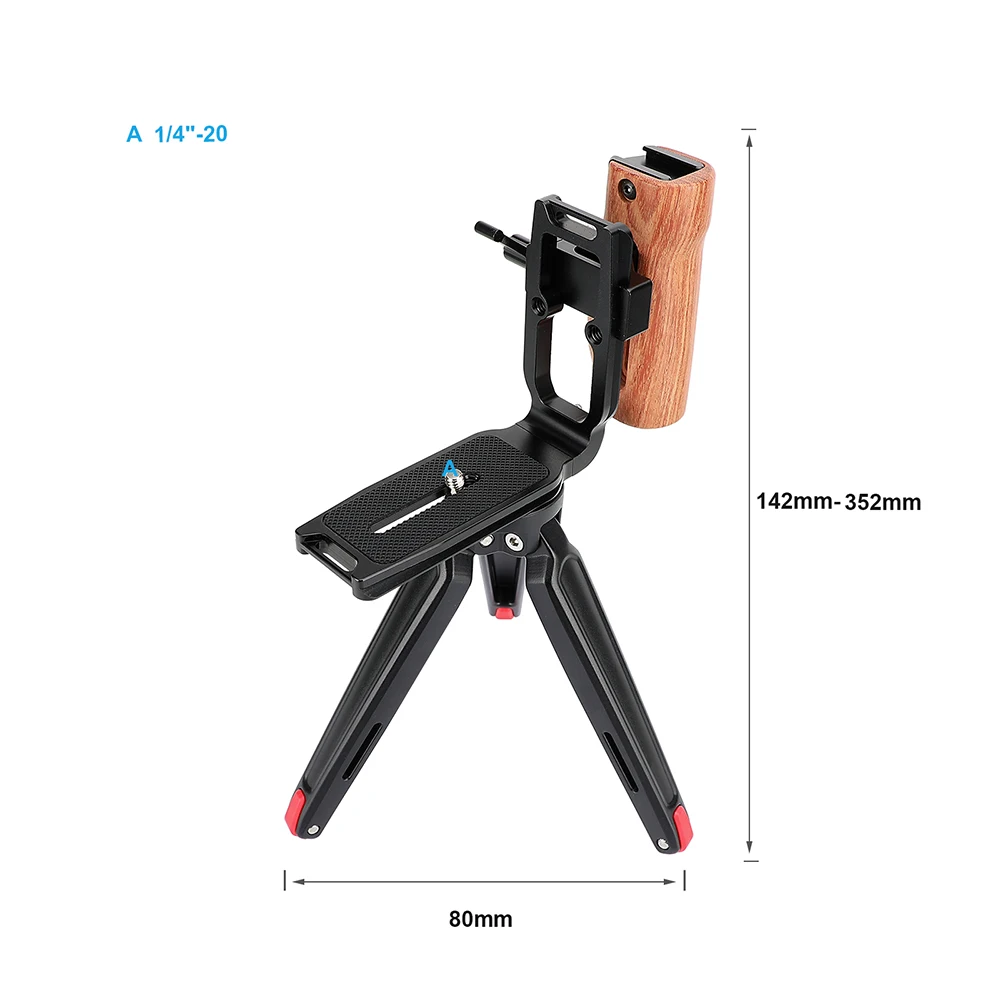 Kayulin ARCA piastra di base a sgancio rapido L con impugnatura in legno (lato sinistro) con Mini treppiede e vite filettata 1/4 per kit fotocamera