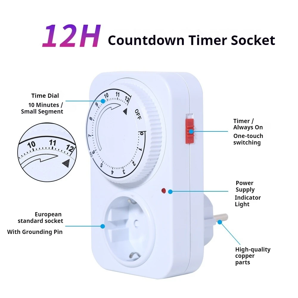

Mechanical Timer Socket 12-Hour Timing Power-off Time Control Switch Electrical Outlet 16A 3680W Timer for Lamp Water Pump
