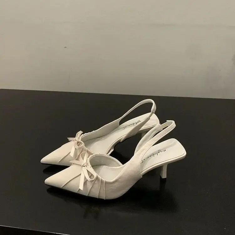 

Summer New Fashion After The Ring Belt Sexy Banquet Bow Women's Shoes Pointy Comfortable Solid Color Elegant High Heel Sandals