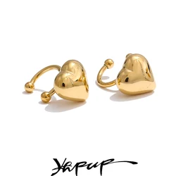 Yhpup Charm Smooth Stainless Steel Metal Heart Love Ear Clip Earrings Arrivals Adjustable Fashion Ear Bone Jewelry