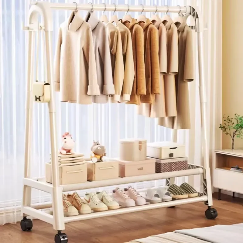 Simple Mobile Coat Rack Floor Standing Clothes Hanger with Shelf for Bedroom Living Room Wardrobe Storage Furniture