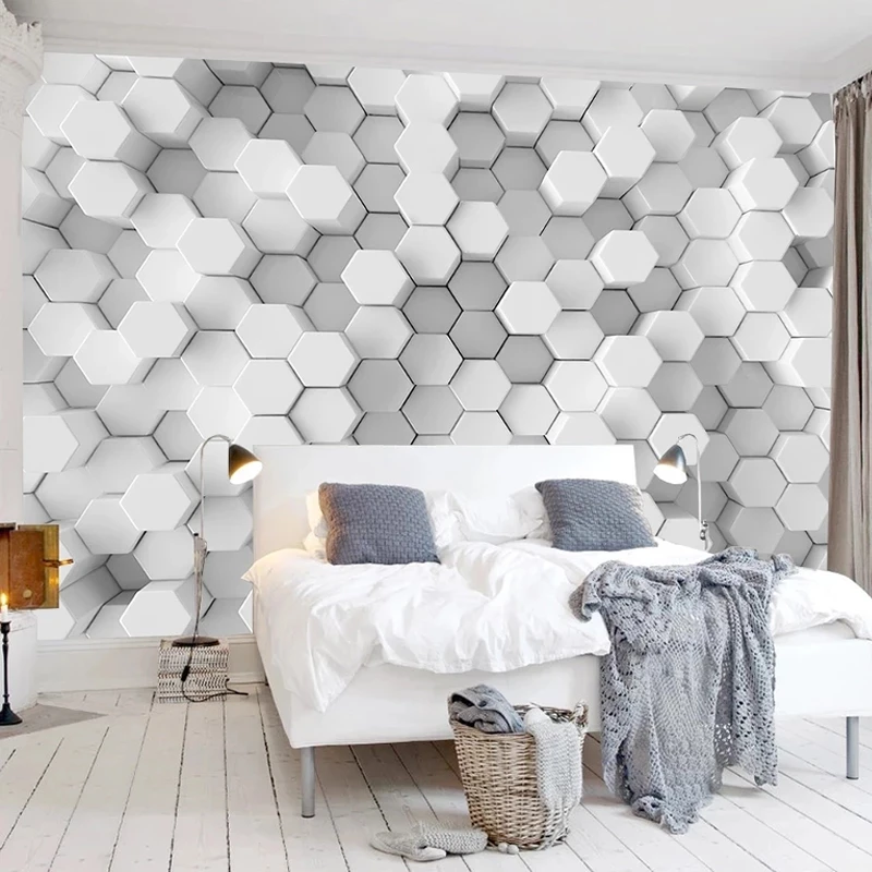 Custom 8D Wallpaper Modern Creative White Hexagon Geometric Mosaic Photo Bedroom Mural Living room TV background wall restaurant