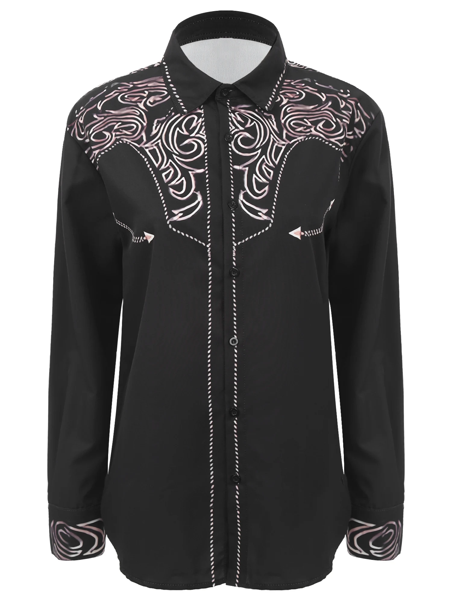Women casual streetwear Vintage Printed Shirt Casual Long Sleeve Button Down Shirts Daily Wear Cowgirl Costume for Cosplay Theme