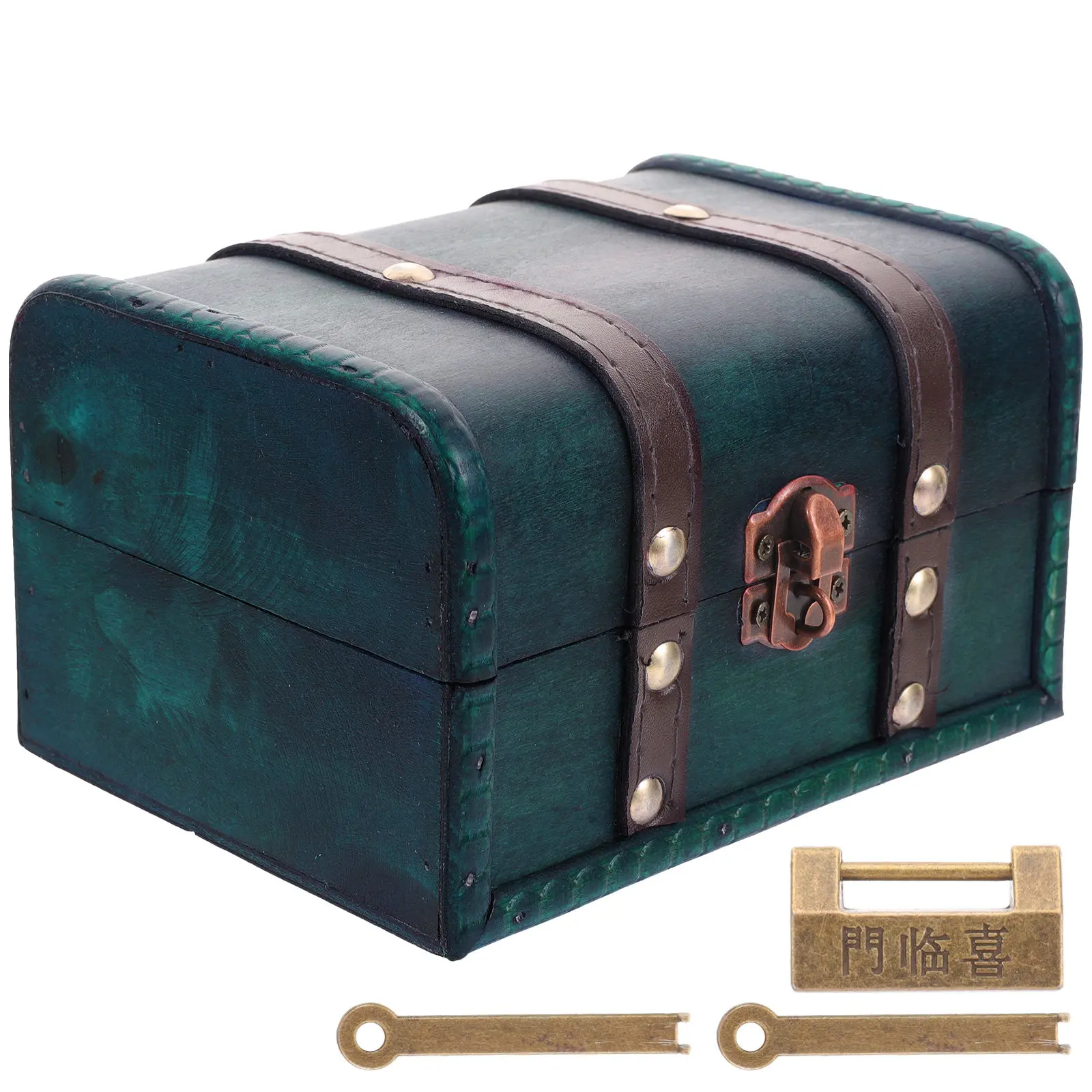 

Vintage Wooden Jewelry Box with Lock Sturdy PU Zinc Alloy Construction Retro Trinket Storage Case for Rings Earrings Bracelets