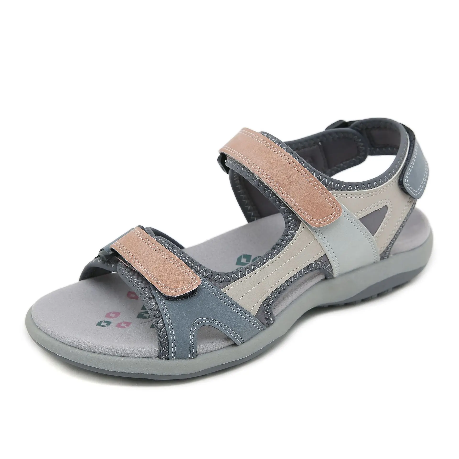 Beige Sandalen Met Hakken Groot Formaat Comfort Schoenen Voor Vrouwen Zwart Groot Laag Veelkleurig 2024 Sportmode Meisjes Pu Haak & Loop Tpr