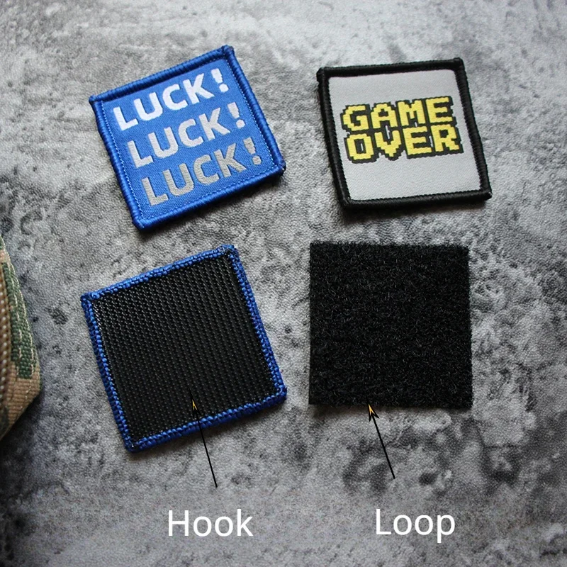 Square 4 Cm Mini Morale Badge Mark Hook and Loop Patch Game Over LUCK Tactical Backpack DIY Cute Armband Stickers