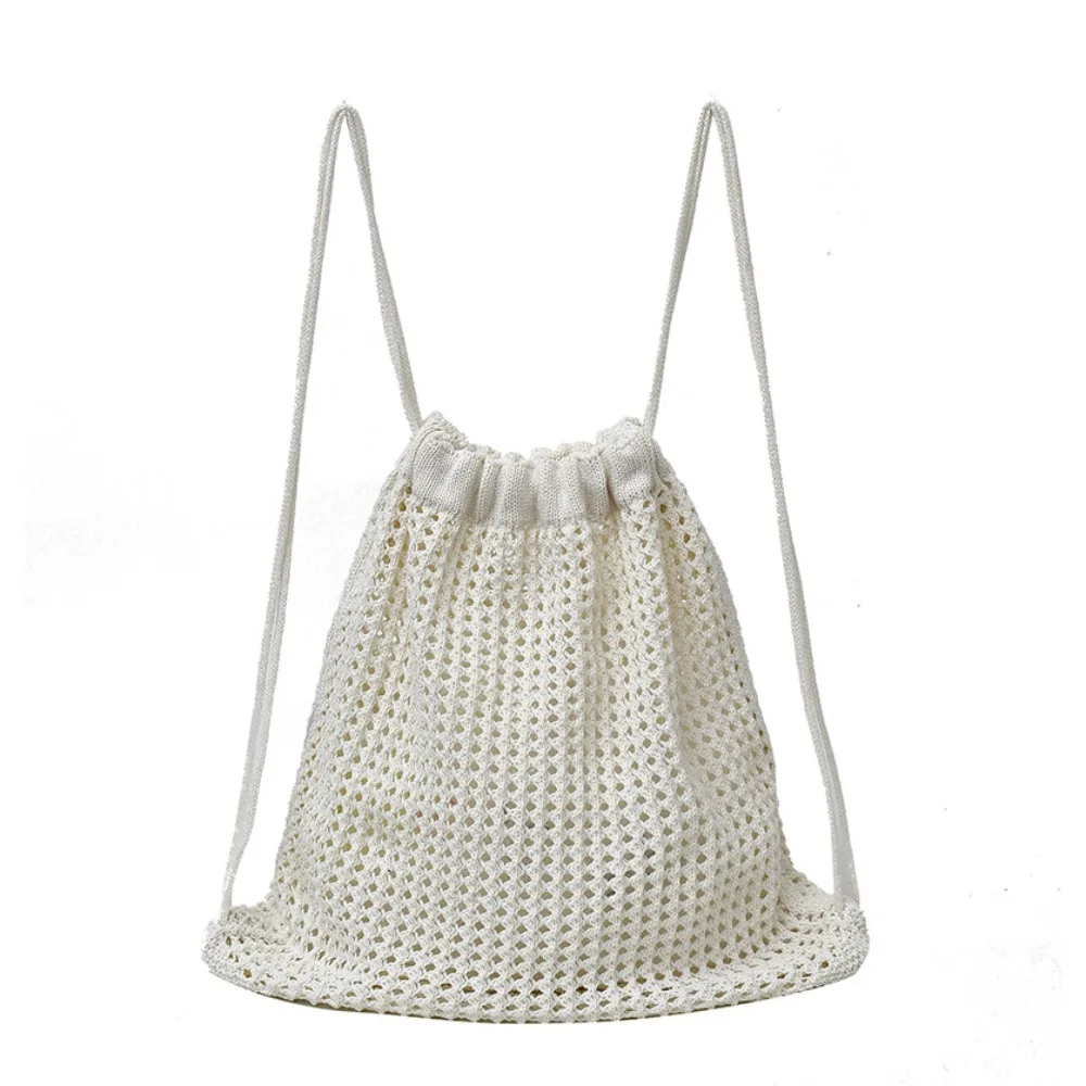 

Solid Color Knitting Shoulder Bag Large Capacity Lazy Style Bohemian Crochet Backpack Versatile Hollow Out