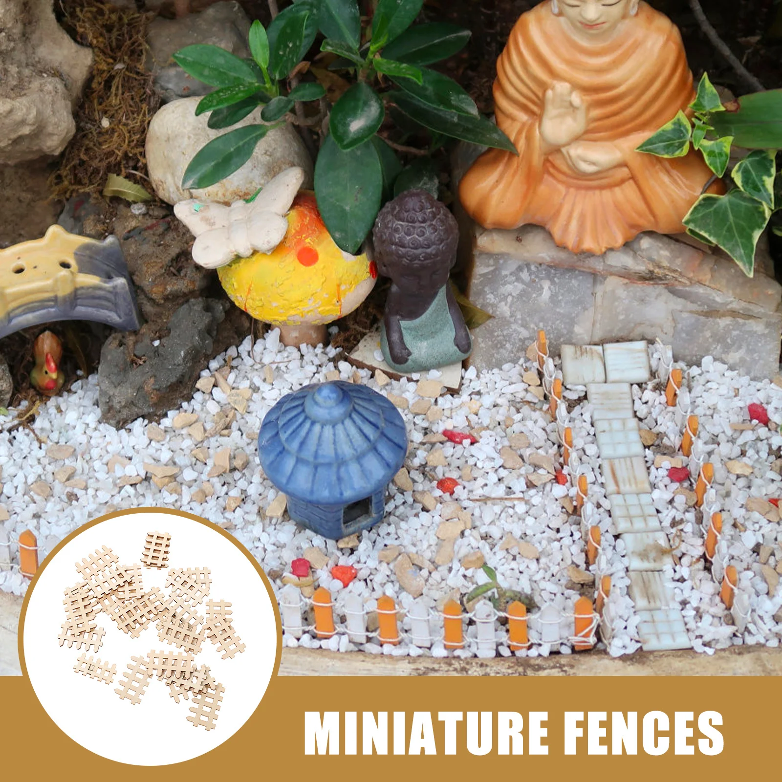 

100 pcs Miniature Wooden Fence Prop Mini Garden Picket Fence For Diy Decor Landscape Ornament Accessory