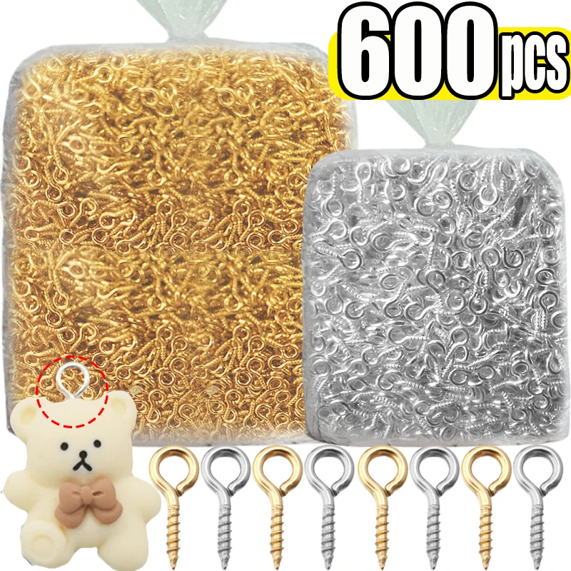 300/600pcs Small Ini Eye Pins Eyepins Hooks Eyelets Screw Threaded Stainless Steel Clasps Hook Jewelry Findings for Making DIY