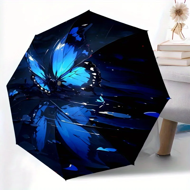 

Glowing Blue Butterfly Umbrella with Glowing Wings - Automatic Open/Close, 8-Rib Sturdy Frame, Compact Foldable Design, Durabl
